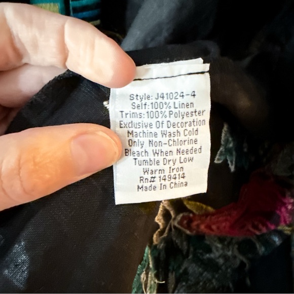 Johnny Was Celina Linen Kimono Coat Jacket Black Peacock Embroidered Size XL - Picture 5 of 11